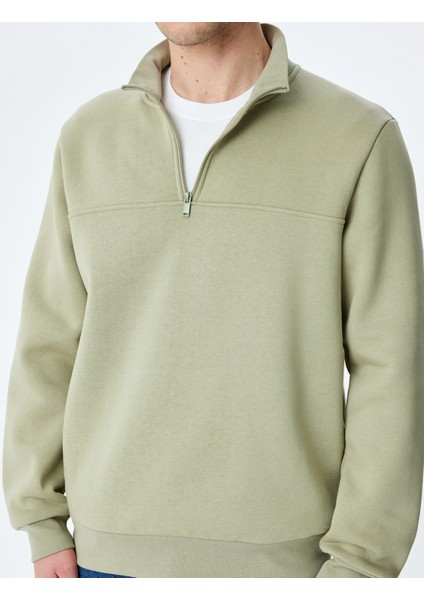 Uzun Kollu Pamuk Karışımlı Basic Yarım Fermuarlı Sweatshirt indirimleri