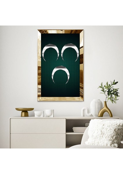 Gold Aynalı Pleksi Çerçeveli 3 Hilal Tablo