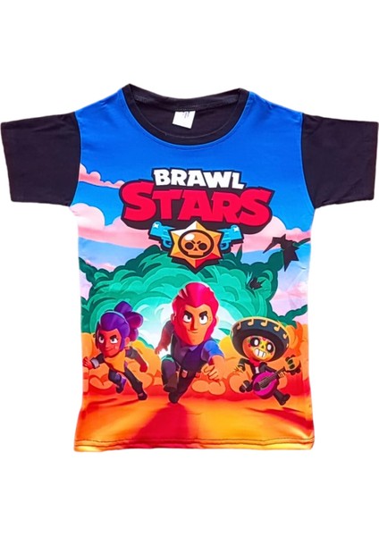 Brawl Stars 3D Baskılı Erkek-Kız Çocuk Kısa Kollu T-Shirt 3 - 15 Yaş Siyah