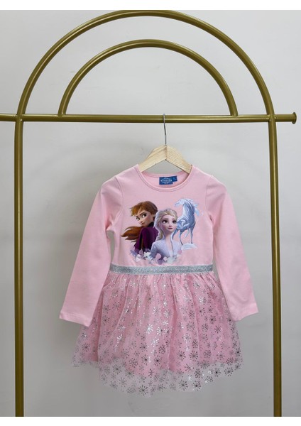 Kız Çocuk Elsa Model Uzun Kollu Elbise