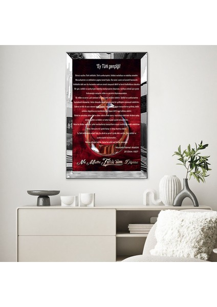 Gümüş Aynalı Pleksi Çerçeveli Atatürk' Ün Gençliğe Hitabesi Tablo