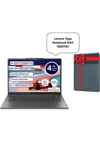Yoga Pro 9 14IRP8 Intel Core™ I7-13705H 16GB 1tb SSD 6gb RTX4050 14.5" 3k Freedos 83BU00A0TX Taşınabilir Bilgisayar