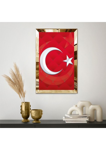 Gold Aynalı Pleksi Çerçeveli Krımızı Arka Planlı Ay Yıldız Bayrak Tablo fiyatları