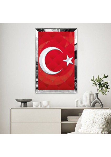 Gümüş Aynalı Pleksi Çerçeveli Krımızı Arka Planlı Ay Yıldız Bayrak Tablo