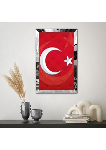 Gümüş Aynalı Pleksi Çerçeveli Krımızı Arka Planlı Ay Yıldız Bayrak Tablo fiyatları