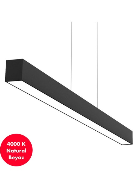 Ides Lineer LED Avize 100 cm 48 W / 4000K Naturel Beyaz / Siyah Alüm Kasa