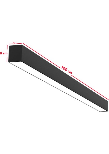 Ides Lineer LED Avize 100 cm 48 W / 4000K Naturel Beyaz / Siyah Alüm Kasa