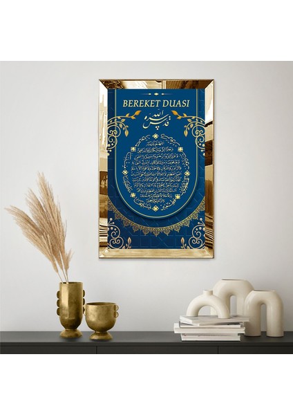 Gold Aynalı Pleksi Çerçeveli Bereket Duası Dini Islami Tablo