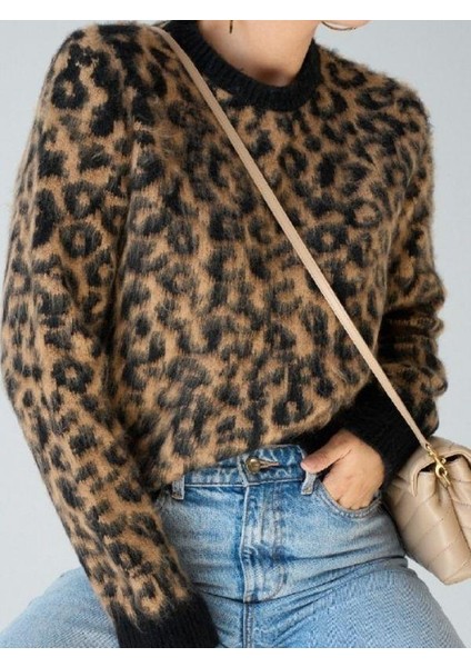 Kadın Leopar Desenli Yumuşak Dokulu Kazak fiyatları