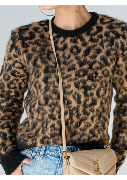 Kadın Leopar Desenli Yumuşak Dokulu Kazak fırsatları