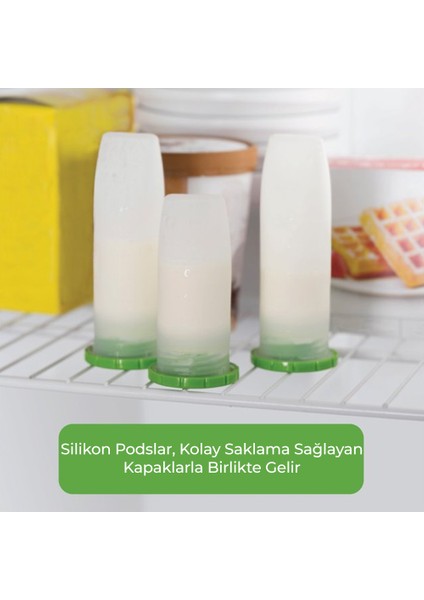 Baby™ Silikon Pods® Anne Sütü Saklama Kapları & Nurser Biberon Uyumlu - Doğrudan Sağım ve Saklama, Dondurucu Uyumlu, Anti-Kolik Tasarım, 178 Ml, 6'lı Paket, 6+ Ay, 2 Adet Pompa Adaptörü ile