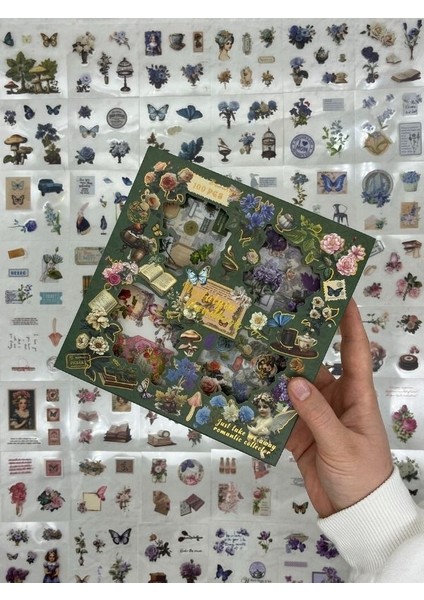 4 Bölmeli 100 Yaprak Özel Tasarım Retro Yeşil Renk Doğa Temalı Sticker Set /etiket /su Geçirmez