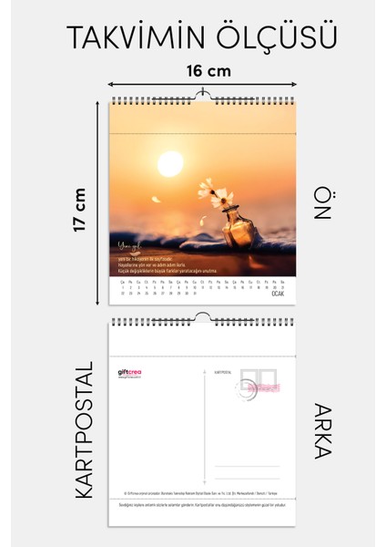 Yeni Yıl Hediye Takvimi - Mottolu, ve Kartpostallı Duvar ve Masa Tipi Seçenekli Takvim