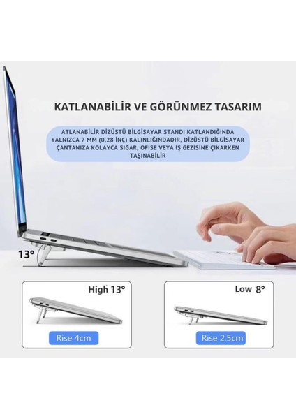 Polham Metal 2 Adet 7mm 3m Yapışkanlı Katlanabilir Ultra Mini Laptop Standı,2 Açılı Laptop Yükseltici