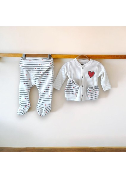 0-3 Ay Mom Dad Çizgili 5li Set - Beyaz