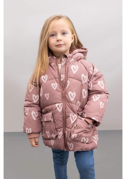 Kız Bebek Çiçekli Kapüşonlu Şişme Mont C5313A524AU