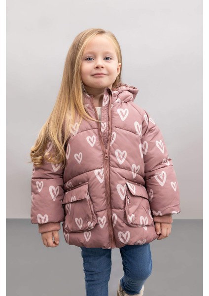 Kız Bebek Çiçekli Kapüşonlu Şişme Mont C5313A524AU