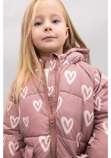 Kız Bebek Çiçekli Kapüşonlu Şişme Mont C5313A524AU