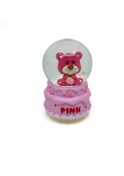 Işıklı Kar Küresi Pembe Ayıcık Çilek Paketi 7 cm