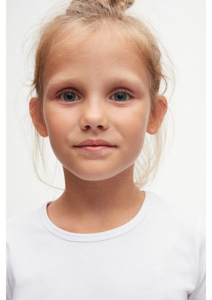 Beyaz Basic Mevsimlik Likralı Uzun Kollu Kız Çocuk Tişört modelleri