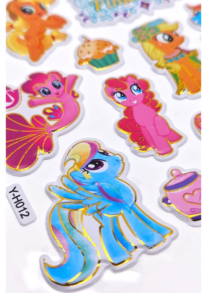 Pony Renkli Unicorn Kabartmalı Sticker Yapıştırma