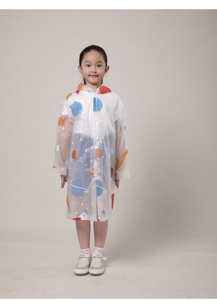 Çocuk Yağmurluğu Eva Kumaş Kapüşonlu Desenli Cepsiz Çıtçıtlı Standart Beden Boy 81 cm En 45 cm