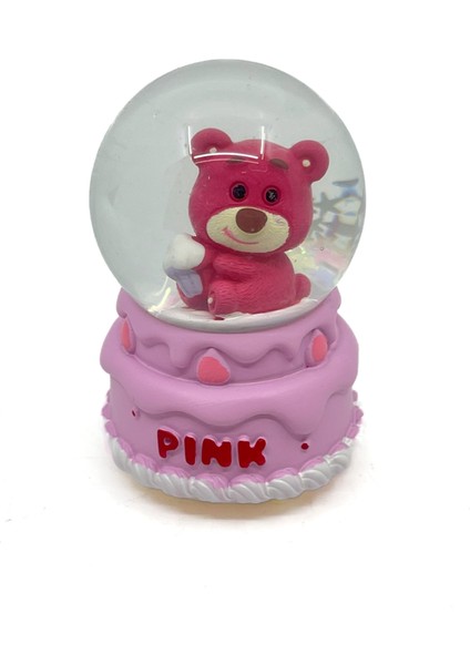Işıklı Kar Küresi Pembe Ayıcık Cupcake 7 cm