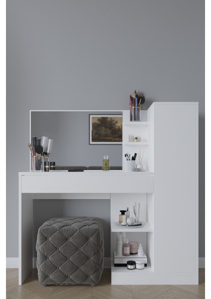Orkide Makyaj Masası, 1 Çekmeceli, Dolaplı, Aynalı