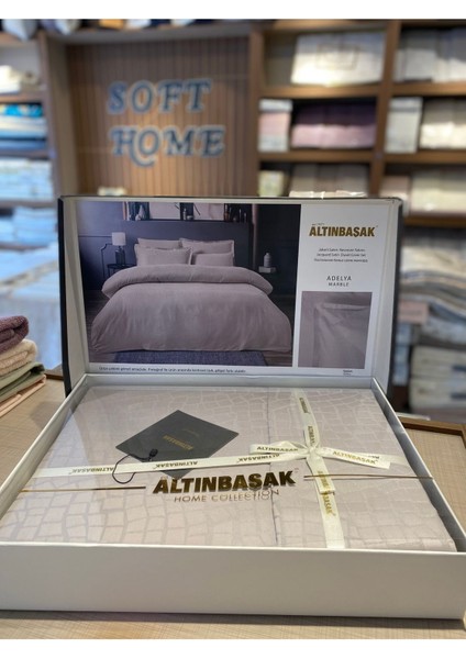 Adelya Marble Jakarlı Saten Çift Kişilik Nevresim Takımı