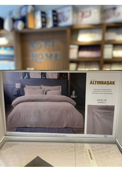Adelya Marble Jakarlı Saten Çift Kişilik Nevresim Takımı