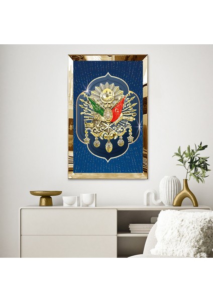 Gold Aynalı Pleksi Çerçeveli Lacivert Osmanlı Devleti Arması Tablo
