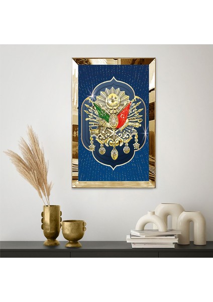 Gold Aynalı Pleksi Çerçeveli Lacivert Osmanlı Devleti Arması Tablo fiyatları