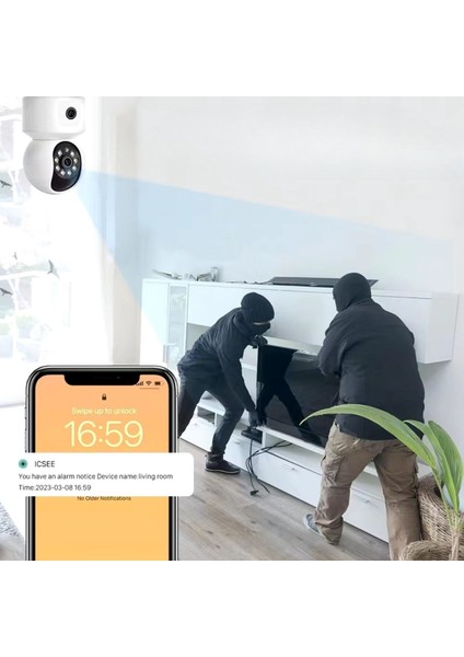 Çift Kameralı Wifi Bağlantılı Gece Görüşlü Ev Tipi Güvenlik Kamerası