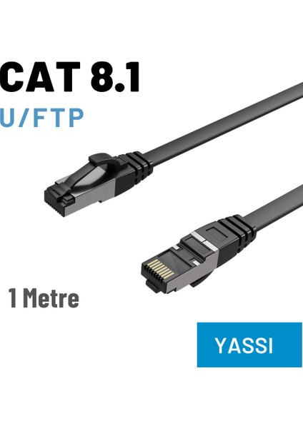 Cat8 Yassı Ftp Lsnh Ethernet Patch Kablo 1 mt Siyah