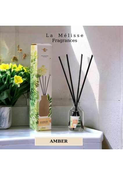 3'lü Set Beyaz Gül, Amber, Lavanta Çiçeği Bambu Çubuklu Doğal Oda Kokusu Reed Diffuser 50 ml