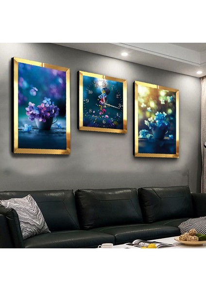 Vazo Çiçek Pleksi Kenar 3'lü Mdf Tablo ve Saat Seti fiyatları