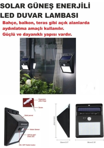 4'lü Set Güneş Enerjili Bahçe Lambası 20 LED Bahçe Aplik Bahçe Lambası Bahçe Aydınlatma Solar Lamba