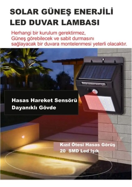 4'lü Set Güneş Enerjili Bahçe Lambası 20 LED Bahçe Aplik Bahçe Lambası Bahçe Aydınlatma Solar Lamba