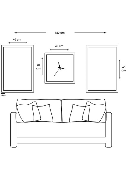 Kolaj Çizim Pleksi Kenar 3'lü Mdf Tablo ve Saat Seti