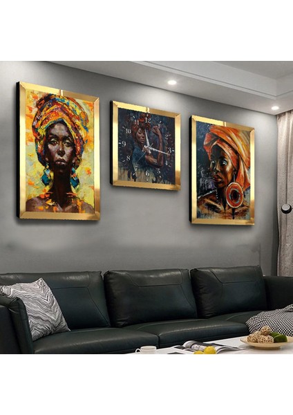 Afrikalı Kadın Pleksi Kenar 3'lü Mdf Tablo ve Saat Seti fiyatları