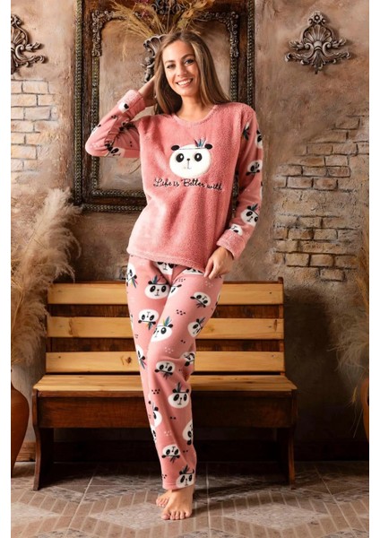 Panda Desen Kadın Polar Pijama Takımı