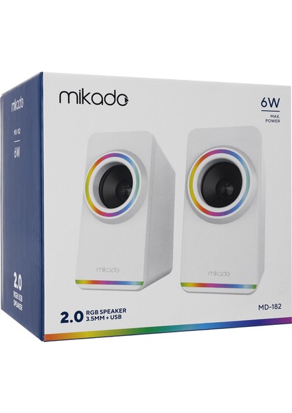 MD-182 2.0 3W*2 Beyaz Rgb Aydınlatmalı USB + 3.5mm USB 5V Speaker Hoparlör