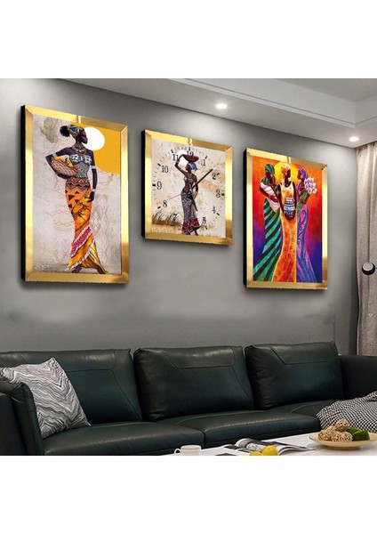 Mısır Medeniyeti Pleksi Kenar 3'lü Mdf Tablo ve Saat Seti