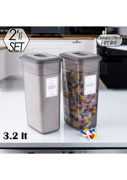 Diamond 2li Deterjan Saklama Kutusu Etiketli Saklama Kabı Çok Amaçlı Saklama Kabı Seti 3,2lt