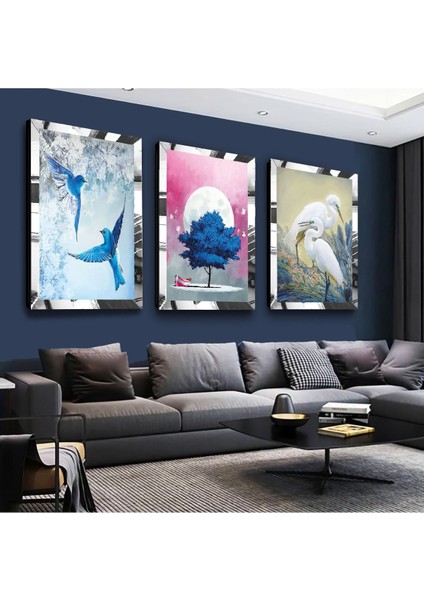 Aşk Kuşları Gold Pleksi Kenar 3'lü Mdf Tablo Seti