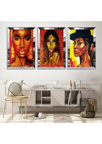 Kolaj Çizim Kadın Gold Pleksi Kenar 3'lü Mdf Tablo Seti fiyatları