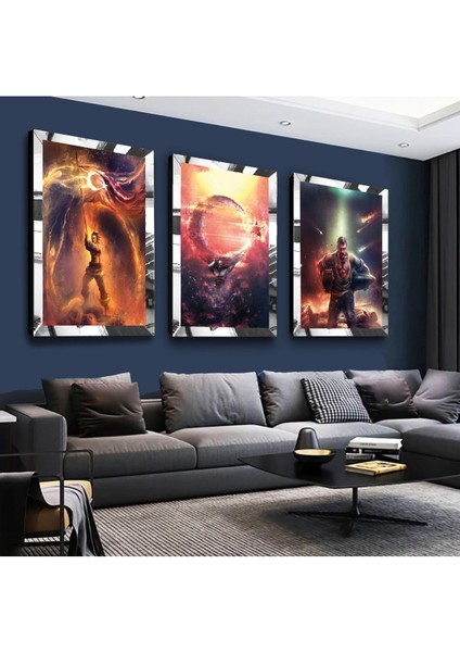 Türklük Gümüş Pleksi Kenar 3'lü Mdf Tablo Seti