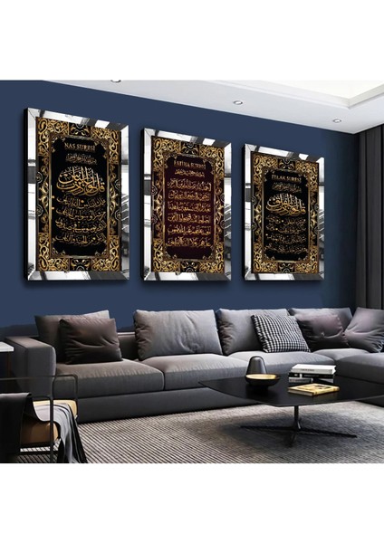 Fatiha, Nas, Felak Suresi Dini Gümüş Pleksi Kenar 3'lü Mdf Tablo Seti fiyatları