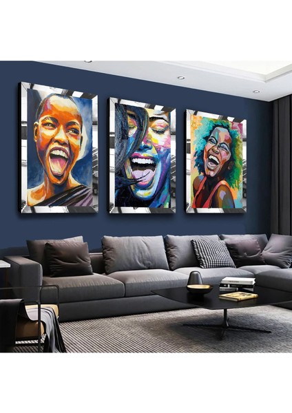 Afrikalı Gold Pleksi Kenar 3'lü Mdf Tablo Seti