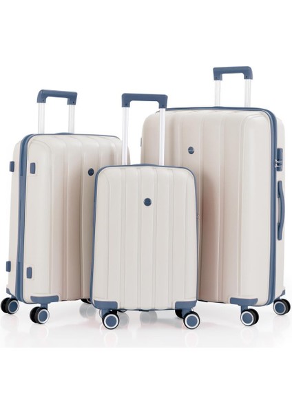 3lü Set Kırılmaz Silikon Seyahat Valizi Bavulu V305 Kemik Sky Blue